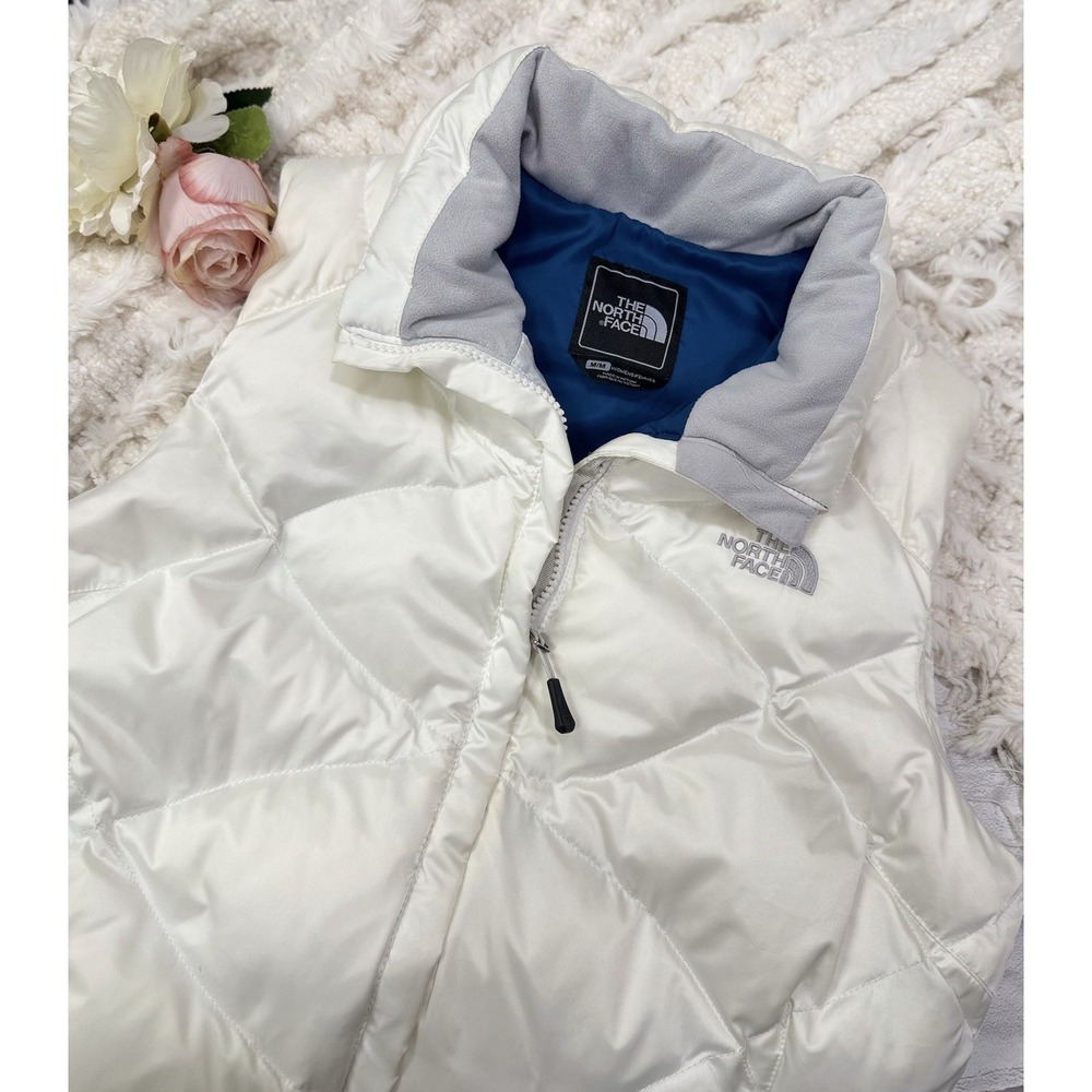 The North Face 550 Goose Down Quilted Puffer Vest Women's Sz Medium White‎ Blue - Picture 14 of 14